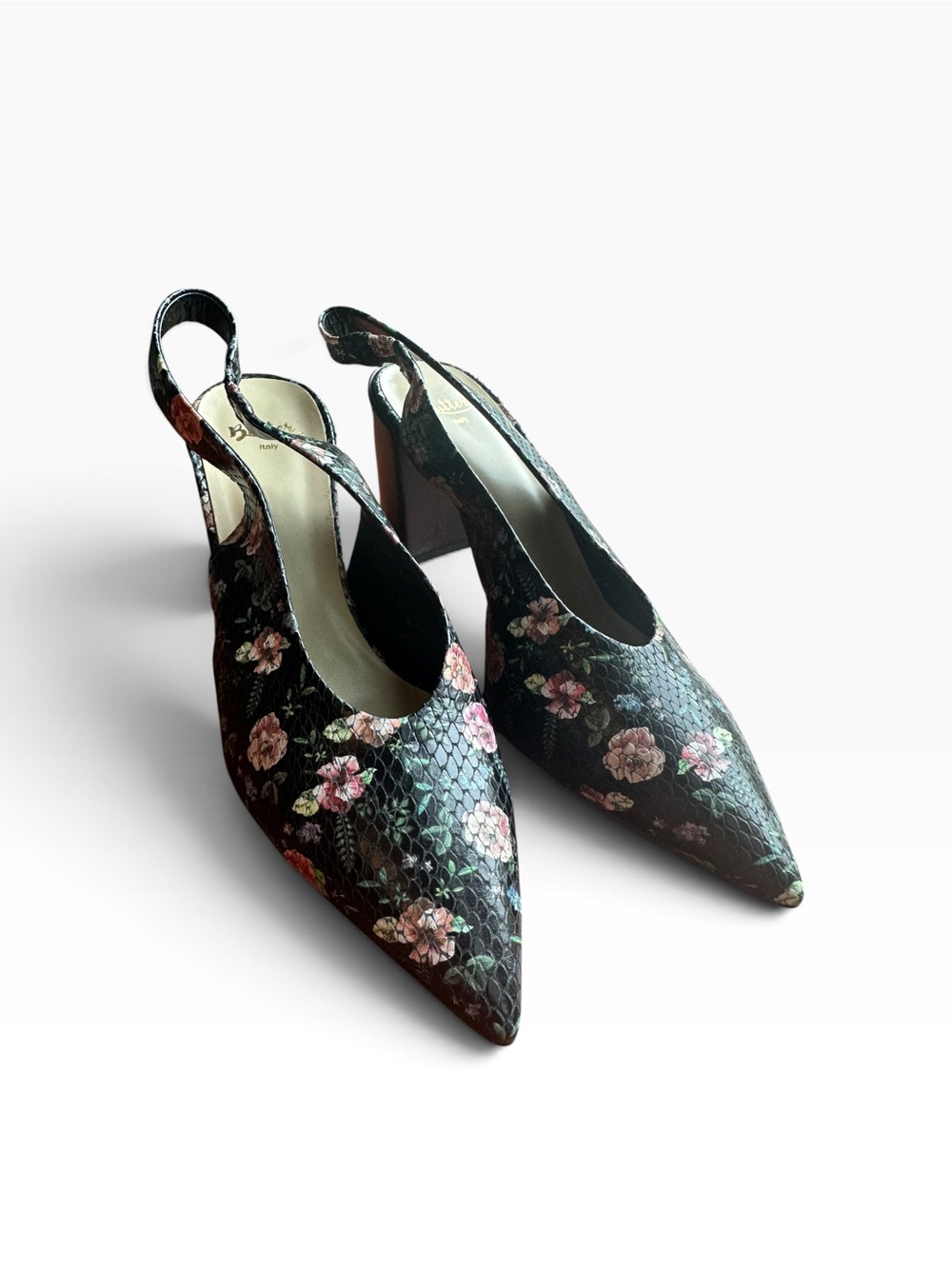 🧡 Butter Brand Made in Italy Black Floral Pointed Slingback Pumps 🧡